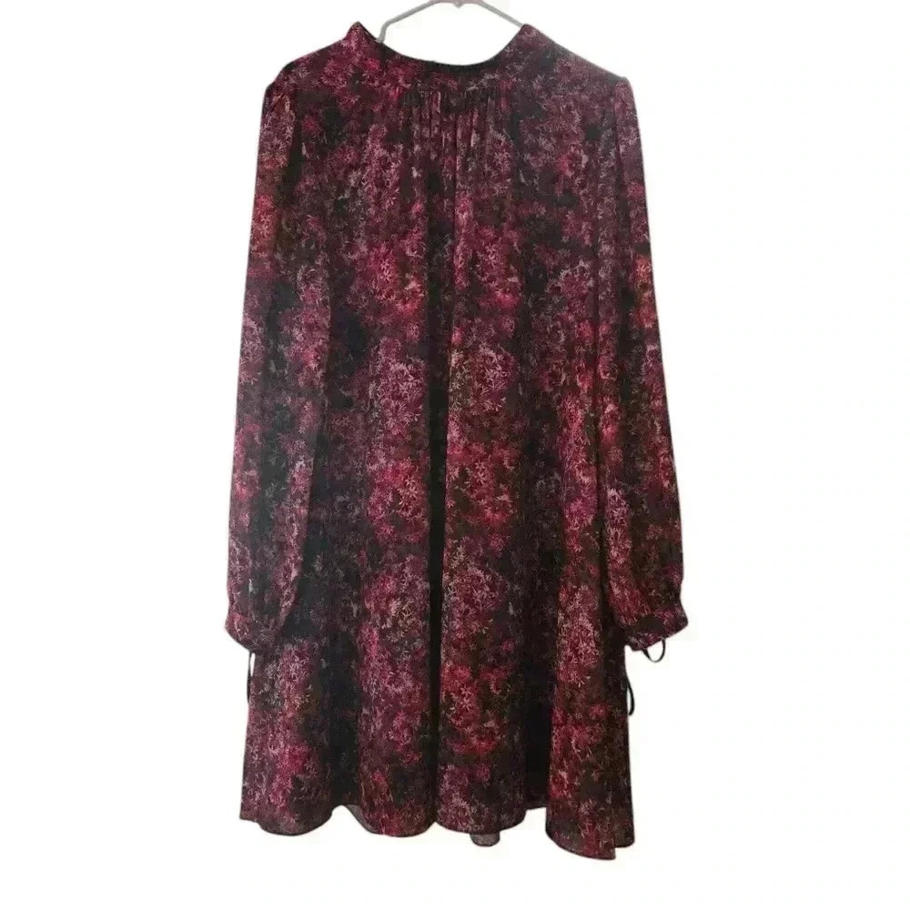 Mark + James Badgley Mischka Long Sleeve Trapeze Dress - Pink Multi Size 14 - Picture 2 of 12